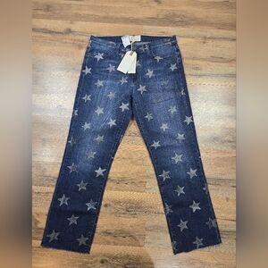 NWT $268 Current/Elliott Slim Cropped Straight Leg Jean Rollin Star Print 31